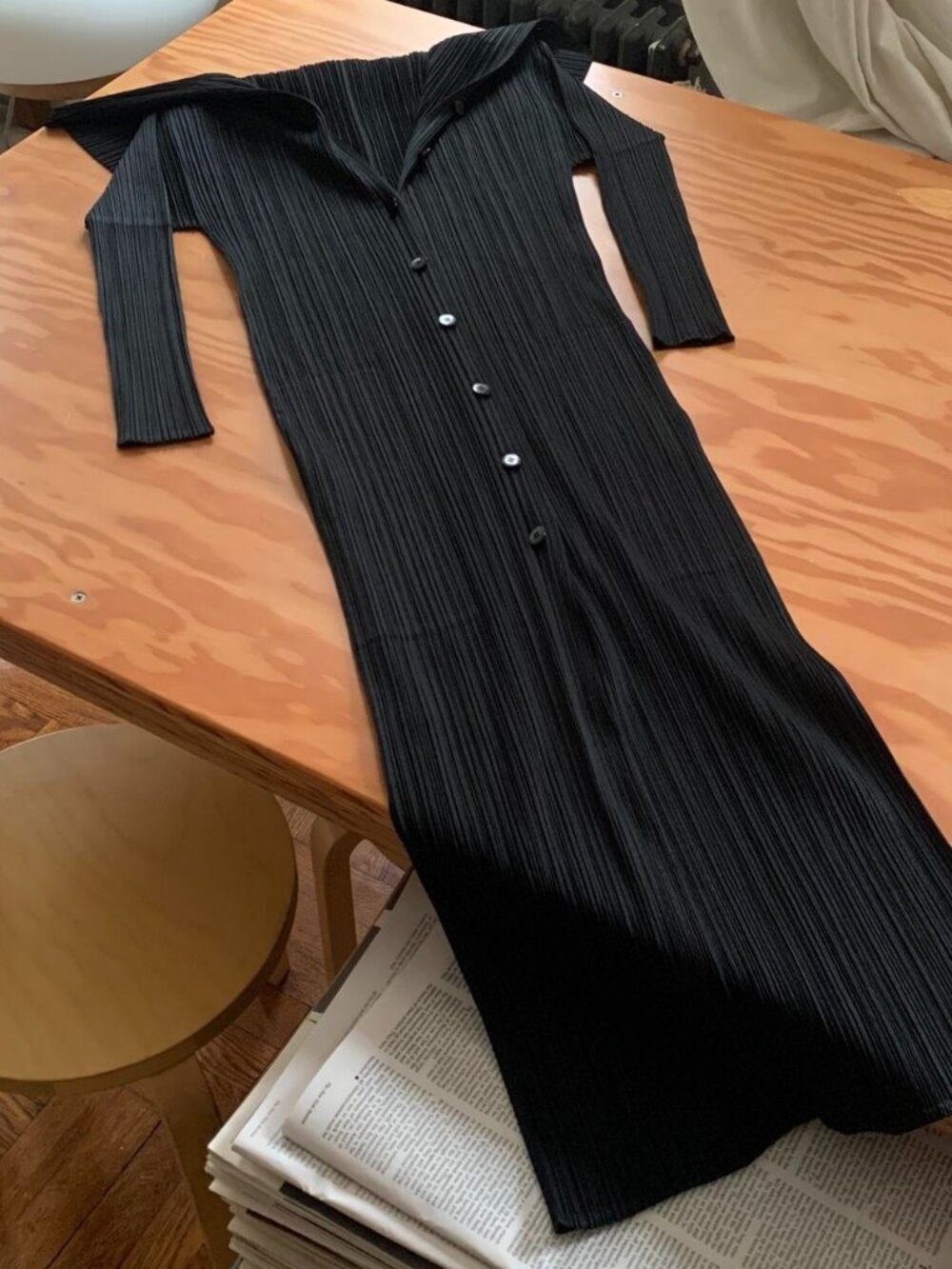 Issey Miyake Pleats Please Fold Collar Midi Jacket Black JP3 - Picture 6 of 8